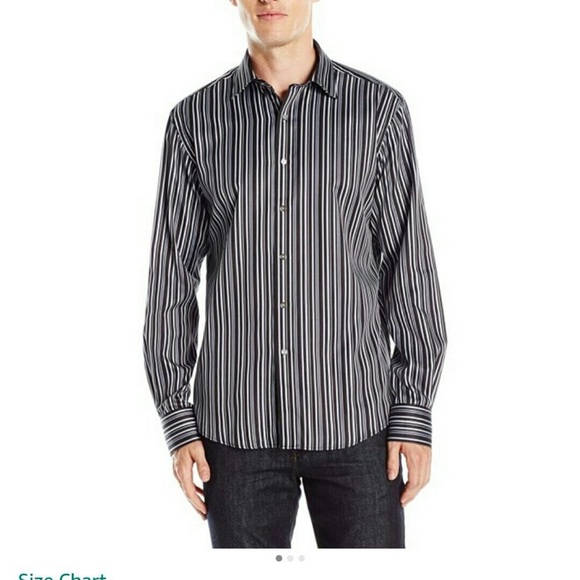 Bugatchi Men's Black and White Striped Shirt